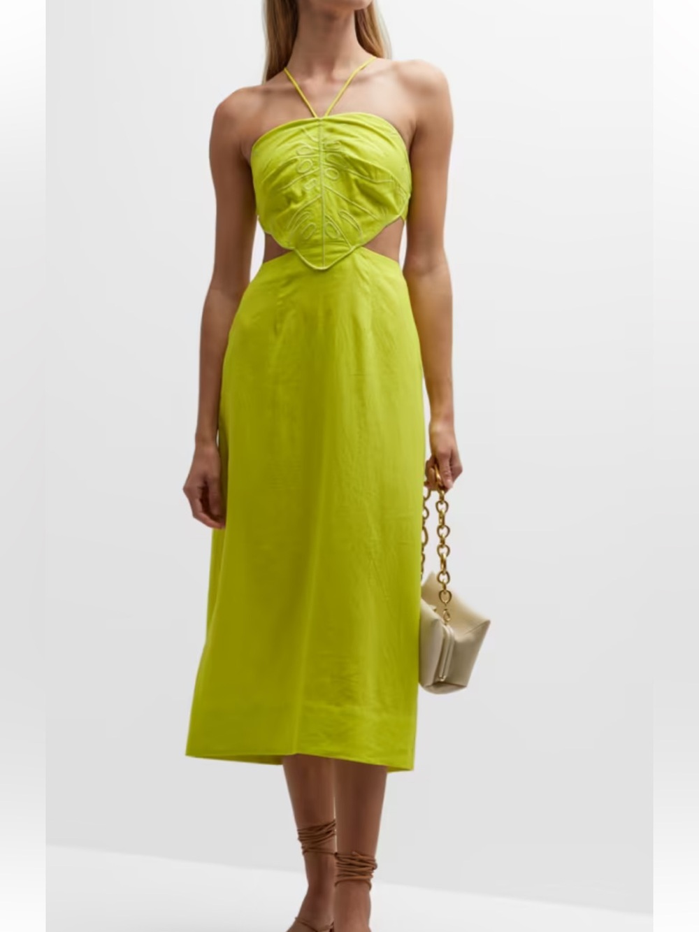 Farm Rio Monstera Open Back Halter Midi Dress